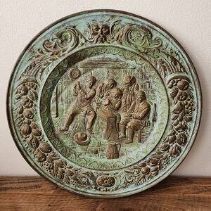 Peerage Brass Wall Plate 22.5" Pub Scene Card Game Made in England Back Stamp